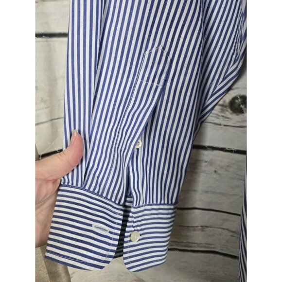 Ralph Lauren 2X Womens Shirt Blue White Striped Monogram Button Up - Picture 4 of 6